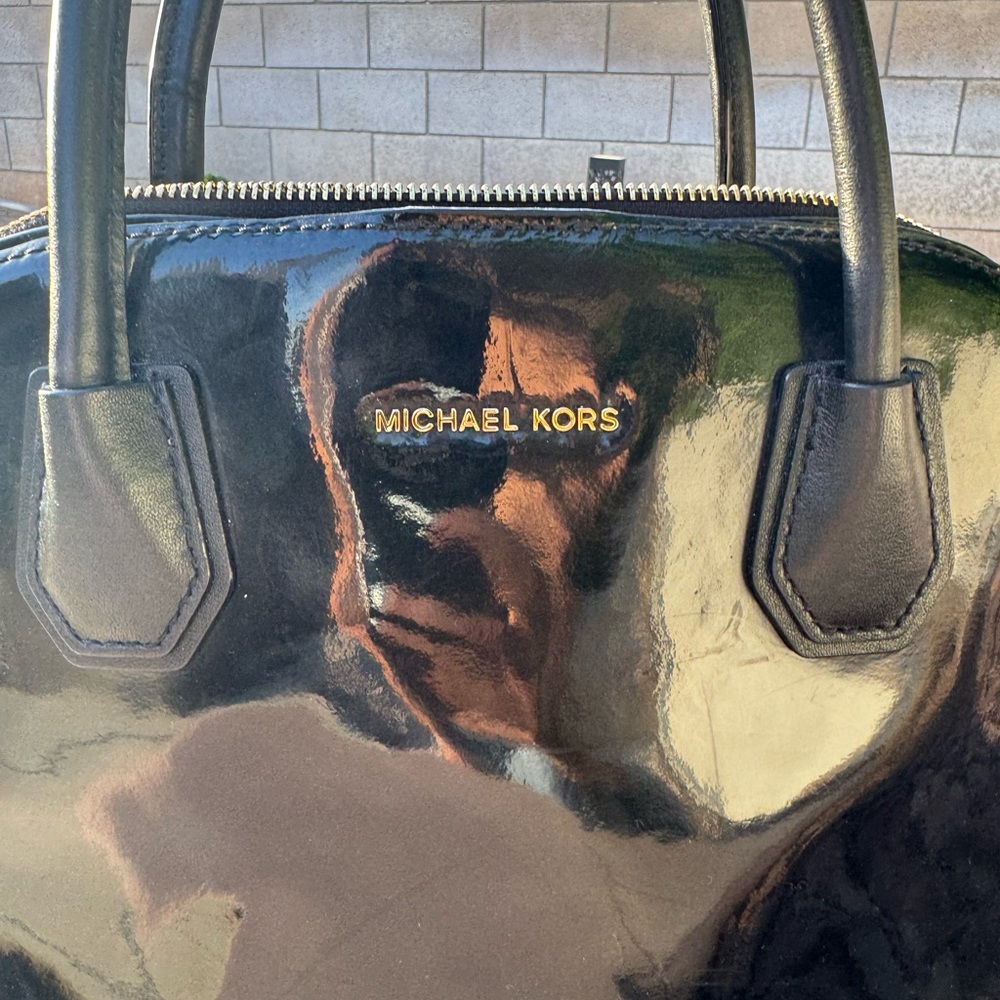 Michael Kors Glossy Black Patent Satchel with Gold Hardware - Picture 2 of 10